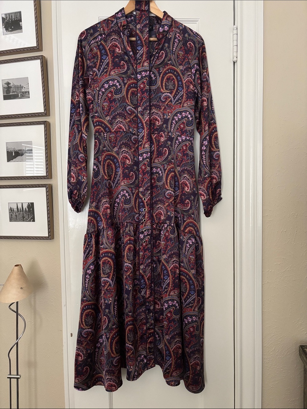 Rachel Zoe Long-Sleeve Paisley Button-Front Maxi Dress in Multicolor